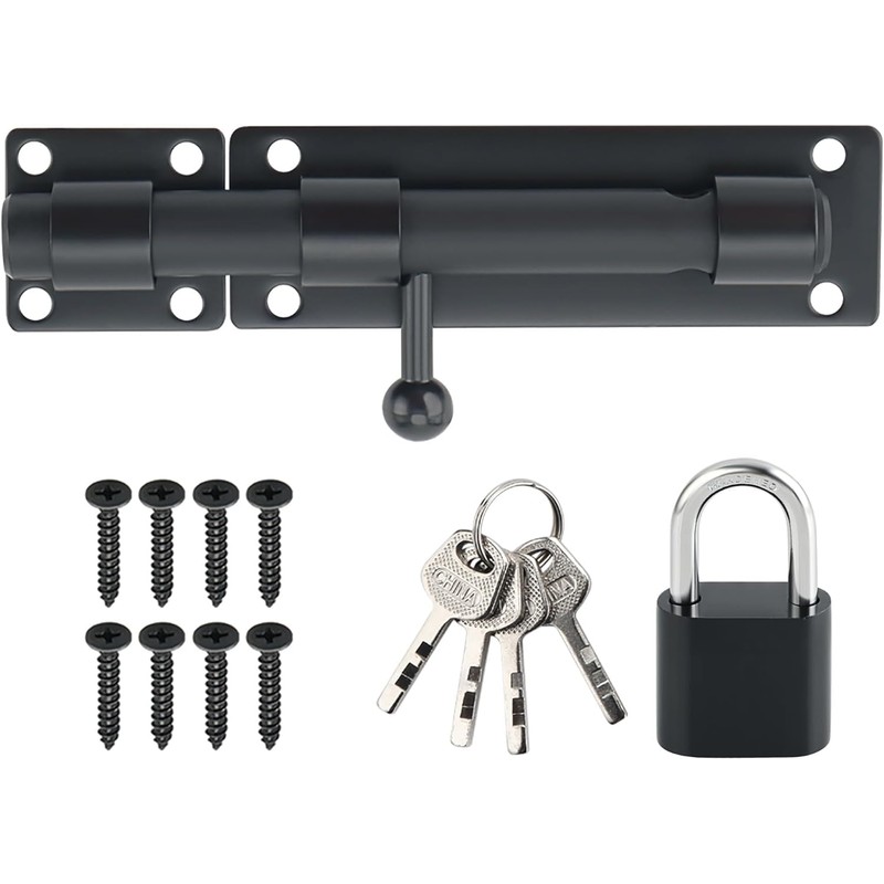 Sayayo Sliding Bolt Lock Barrel Bolt Latch Black Heavy Duty