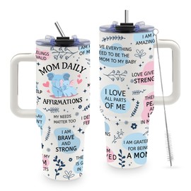TNASURHUS New Mom Birthday Gifts for Women After Birth, 40oz Tumbler with Handle and Straw, Tumbler Gifts for Mom, Birthday Gifts for Mom Wife, Happy Birthday Gifts for New Mom