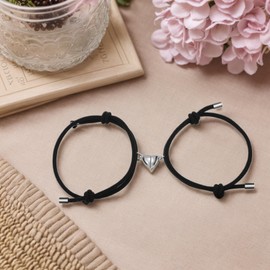 Oeyliz Couples Bracelets 2PCS Women Men Matching Bracelets Couples Matching Heart Shaped Adjustable Bracelets Lover Gifts Valentines Day Gifts Relationship Bracelets Boyfriend Girlfriend Best Friend (Black+Black)