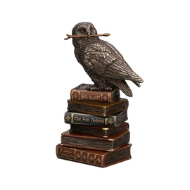 Veronese Design Figura de resina fundida en frío de 5 1/2 pulgadas de alto, acabado de bronce antiguo, varita mágica, búho nevado en el libro