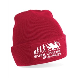 Print4U Evolution of Welsh Rugby Beanie Hat Wales Gift for Men & Ladies Red