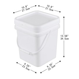 5 Gallon Square Bucket Pail with Lid, White Square Food Grade Bucket Pail, 4 Packs