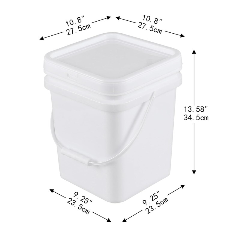 5 Gallon Square Bucket Pail with Lid, White Square Food