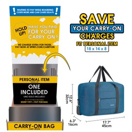 For Spirit Airlines Personal Item Bag 18x14x8 Foldable Travel Duffel Bag Tote Carry on Luggage Duffle Overnight for Women and Men (Thick Series Navy Blue (with Shoulder Strap))