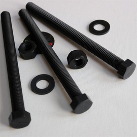 5 x Black Hexagon Head Screws Polypropylene (PP) Plastic Nuts, Washers, Bolts, Hex Head, M12 x 150mm, Fastener, (15/32 x 5 29/32 in)