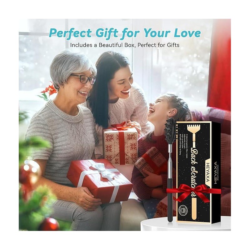 Telescoping Back Scratcher with 3Pcs Detachable Head, Stocking Stuffers Christmas