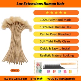 613# Bleach Blonde Loc Extensions Human Hair 0.4 cm 6 Inch 30 Strands Dreads Extensions Human Hair Locs Extensions Dreadlocks Extensions for Men Women Kids Full Handmade Permanent Real Human Hair Locs