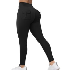 HIGORUN Workout Cargo Leggings with Pockets for Women Hidden Scrunch Butt Lifting Compression Gym Yoga Leggings 2 Pockets Black M