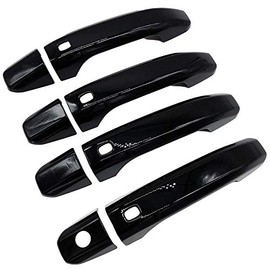S SIZVER Glossy-Black Finish Series Door Handle Overlay with Smart Button Compatible with Silverado Sierra Tahoe Suburban