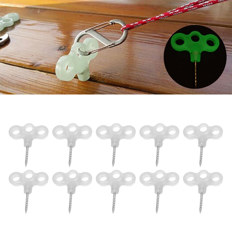 10pcs Luminous Camping Tent Pegs Set ABS 3 Hole Screw