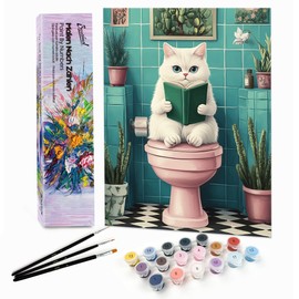 Bougimal Paint by Numbers Adult Animals Without Frame Including Brush and Acrylic Paints - 28 x 35 cm, Cat with Book