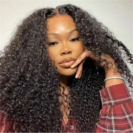 SUPERNOVA Glueless Curly Wig Human Hair 7x5 Pre Cut Lace Front Wigs Human Hair Glueless Wear And Go Kinkycurly Wig 200 Density Pre Plucked Wigs For Black Women 16 Inch