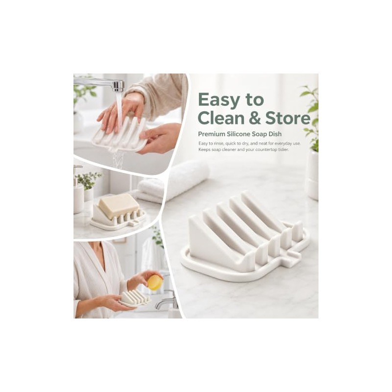 Jabonera de silicona para ducha con autodrenaje (2, blanco)