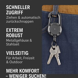 ISTARTEC Extendable Key Fob, 4 Pieces Lanyard Extendable with 60 cm Steel Wire Rope, Retractable Key Ring, ID Holder Extendable with Large Carabiner