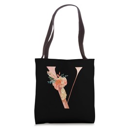 Cute Monogram Initial Coloured Letters Flowers Capital V Tote Bag