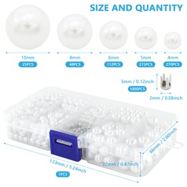 1670pcs White Pearl Beads with Rivet Studs, Pearl Setting Machine Accessories 5 Size no Holes Pearl Beads for DIY Crafts and Decoration