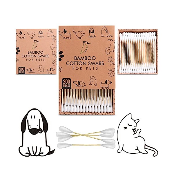 Beautiful Mind Ear Cleaning Cotton Buds Q tips for Pets – Bamboo Gun Cleaning Swabs – Eco-Friendly Dog Ear Cotton Swabs – Advanced Double Tipped Design – Durable Large Wood Stick Cotton Swabs
