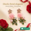 Aretes Plata 925 Oro 14k Rosa Flor Perla Zirconia Mujer
