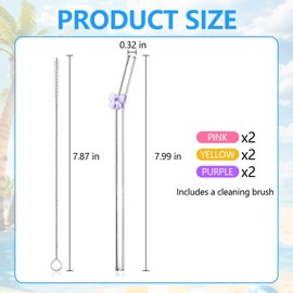 deegbbyi Pack of 6 Glass Straws, Reusable Transparent Drinking Straws, Glass Straw with Butterfly, with 1 Cleaning Brush, for Bubble Tea, Cocktail, Juices, Slush