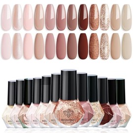 modelones- Juego de esmaltes de uñas en 12 colores, marrón nude, para otoño, color champán, dorado, con purpurina, neutro