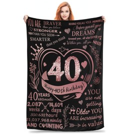 40th Birthday Gifts for Women,Happy Birthday Fleece Throw Blanket 50"" x 60"",40 Years Old Birthday Decorations Gifts, Best 40th Birthday Gfit Ideas for Mom, Wife, Friends 50"" x60