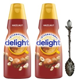 International-Delight Liquid Coffee Creamer.- Two (2) 32 fl oz Bottles of Creamy Smooth Delightful Coffee Creamer and Candy Freezer Gem Spoon (Hazelnut) - Gem Spoon