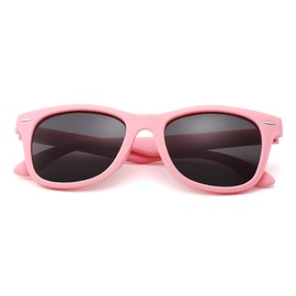 COASION Kids Sunglasses for Girls Boys Age 4-12, Polarized TPEE Rubber Flexible Sunglasses for Big Kids (Pink Frame/Grey Lens)
