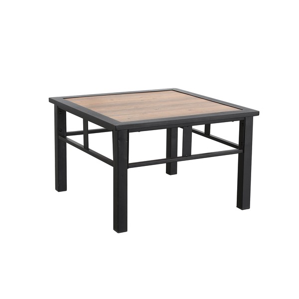 Festival Depot Patio Coffee Table Square Metal Table with Wood