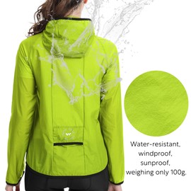 Wulibike Windbreaker Jacket Women Lightweight Rain Jacket Packable Reflective Hooded For Cycling,Hiking Outdoor Sports