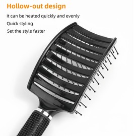 Professional Hair Brush, Curved Vented Design for Quick Blow Drying, Suitable for Women and Men, Paddle Detangling Brush for Wet & Dry, Curly, Thick & Straight Hair (Black-Nylon)