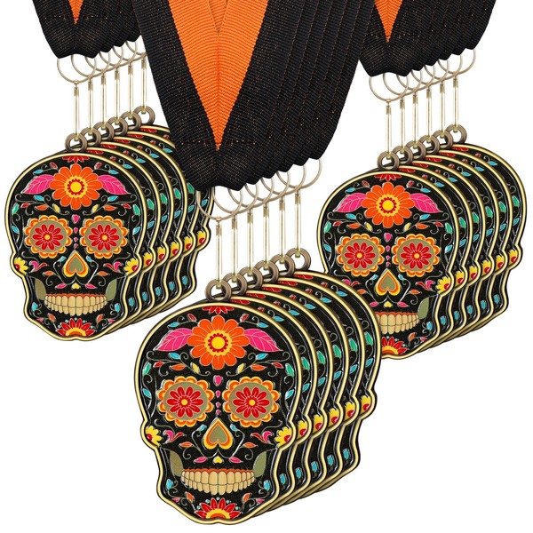 Loetere 20 Pcs Halloween Medals Bulk Day of The Dead