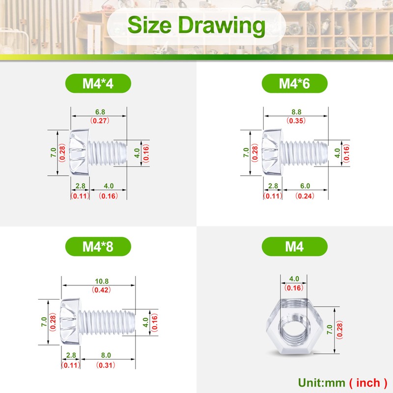 Pzsmocn 120pcs M4*4mm/M4*6mm/M4*8mm PC Transparent Plastic Phillips Round Head Screws