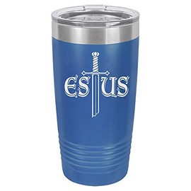 Souls of the Dark Estus Flask Design Engraved Vacuum Insulated Travel Drink Tumbler, 20 Oz., Blue