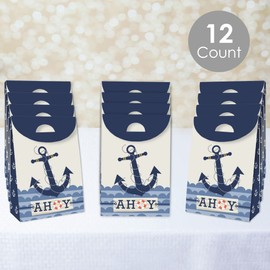 Big Dot of Happiness Ahoy - Nautical - Baby Shower or Birthday Gift Favor Bag - Party Goodie Boxes - Set of 12