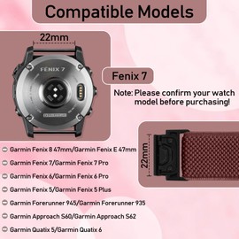 TumpCez 22mm Watch Bands for Garmin Fenix 8 47mm/Fenix E 47mm/Fenix 7/7 Pro/6/6 Pro/5/5 Plus Band, Quickfit Elastic Nylon Replacement Strap Wristbands for Garmin Forerunner 945/935/Approach S62/S60