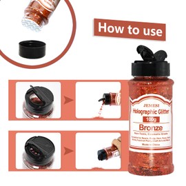 Holographic Chunky Glitter, JEMESI 100g Resin Glitter Craft Glitter, Cosmetic Nail Glitter, Glitter for Resin Arts Crafts, Body, Face, Nail, Glitter Slime Making - Bronze