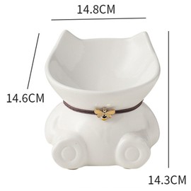 Disoza Ceramic 5.8 Inch White Cute Elevated Food Bowls Raised Cat Bowls for Indoor Cats 15° Tilted Whisker Friendly Water Bowl Dishwasher Safe Puppy Feeding Set Supplies Dog Accessories