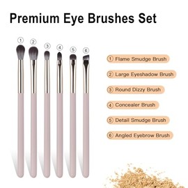 Juego de brochas de maquillaje de ojos, 6 brochas de maquillaje profesionales para sombra de ojos con mango sintético y de madera, cepillo en ángulo p