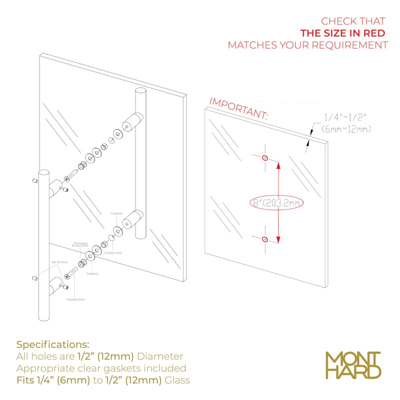 MONT HARD 8" Shower Door Handle Center-to-Center Back-to-Back Ladder Pull,