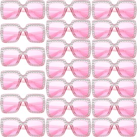 Chumia 20 Pairs Rhinestone Sunglasses Bling Crystal Sunglasses 70s Glitter Disco Glasses Retro Glasses for Women Girls (Pink)
