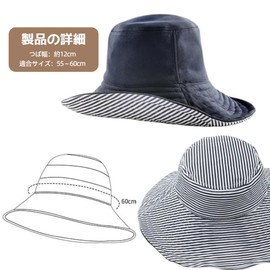 [Jravezt] UVカット 帽子 レディース ハット 日焼け防止 紫外線対策 熱中症予防 日よけ帽子 小顔効果 両面使え 折りたたみ つば広 軽量 女優帽 日よけ 日射し 海 夏季 旅行用 (JP, アルファベット, M, ネイビー)