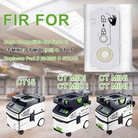 8Pack 204308 CT Mini/Midi -2/5 Filter Bags for Festool CT Series (2019+ Models) - Compatible with CT MINI/MIDI I, CT 15, CTC MINI/MIDI, Self-Sealing Collapsible Design