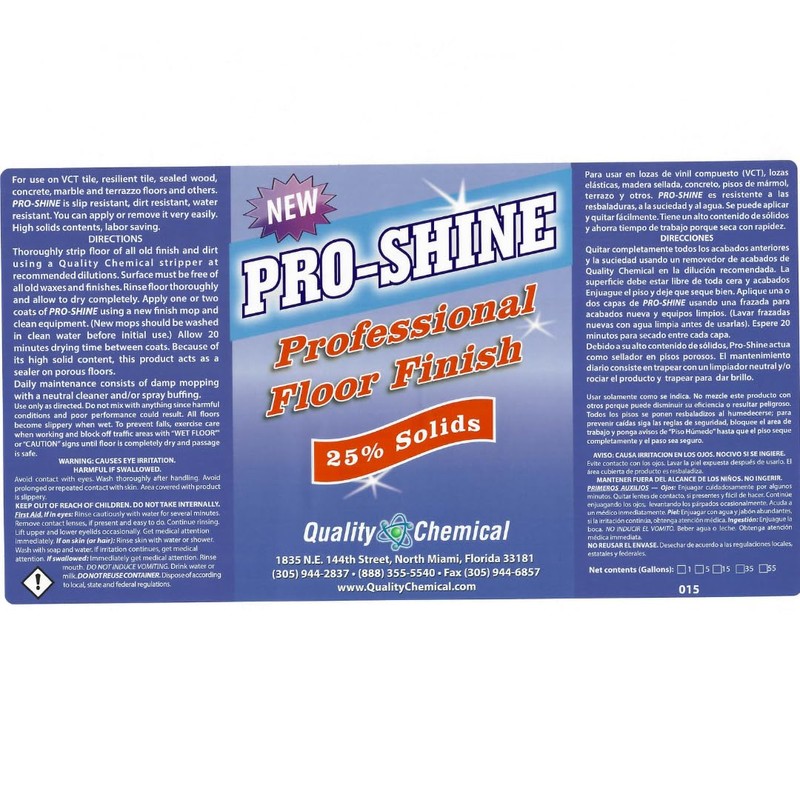 Quality Chemical Pro Shine High Solids Commercial Wet-Look Floor Finish