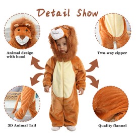 Doladola Baby Animal Costume with Hood, Children’s Flannel Jumpsuit, for Girls and Boys, Lion, Size: Age 0–3 Months