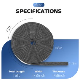 15 FT BBQ Smoker Gasket, 1/2" x 1/8" High Temperature Grill Gasket Replace for BBQ Door Lid Seals, Gray Self Stick Smoker Seal Gasket Withstand Hi-temp Up to 400°F