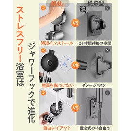 Risingvent Shower Hook, Shower Holder, Strong Vacuum Suction Cup, No Drilling, Angle Adjustable, Reusable Shower Head, Wall Hanging, Easy Installation, No Screws, Waterproof, Rustproof, Suction Cup