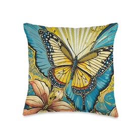 PopArt Vintage Butterfly Orchidee Flower art Painting Throw Pillow