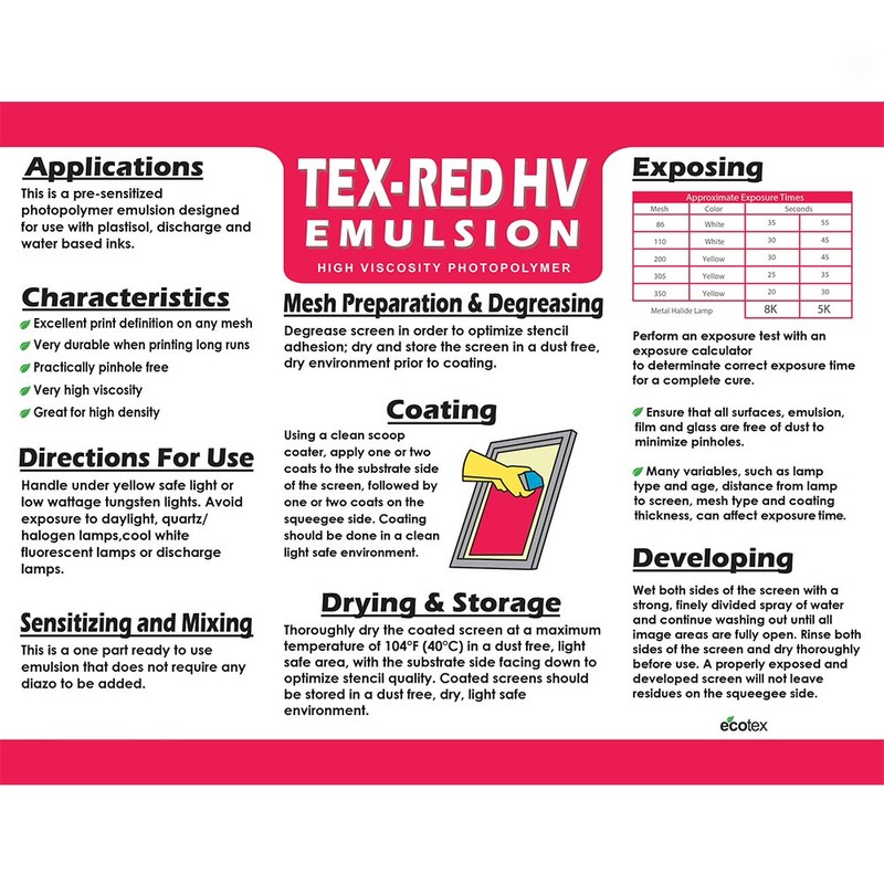 Ecotex Tex Red HV High Viscosity Textile Screen Printing Emulsion