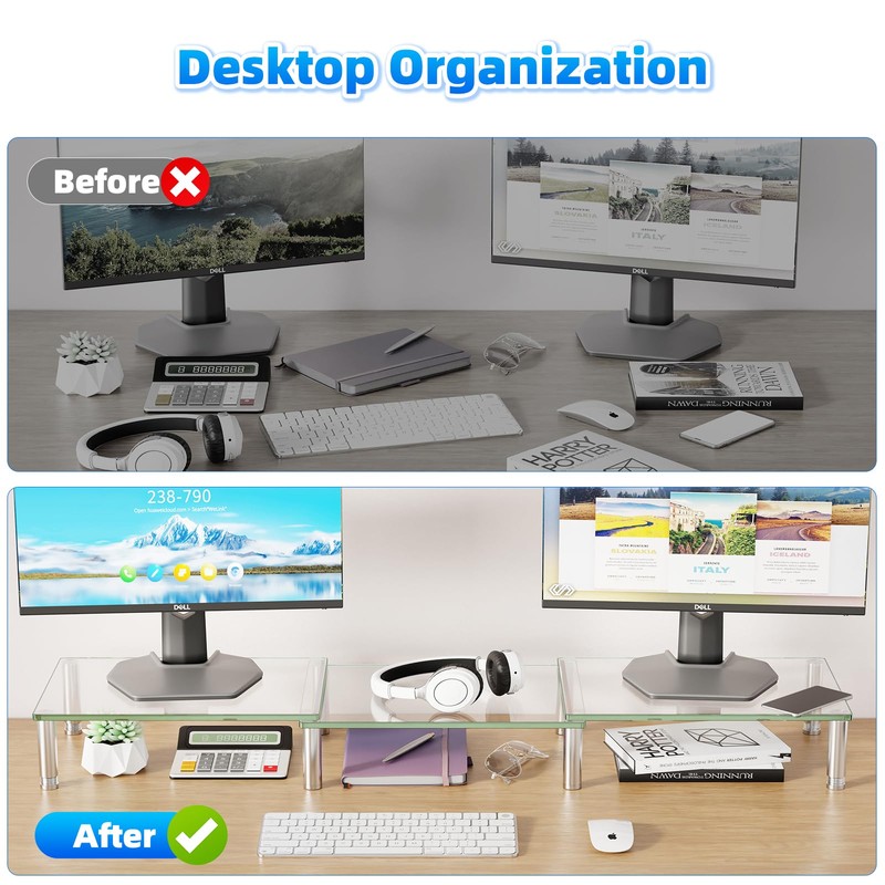 Simple Trending Dual Monitor Stand Riser, Computer Office Desktop Organizer