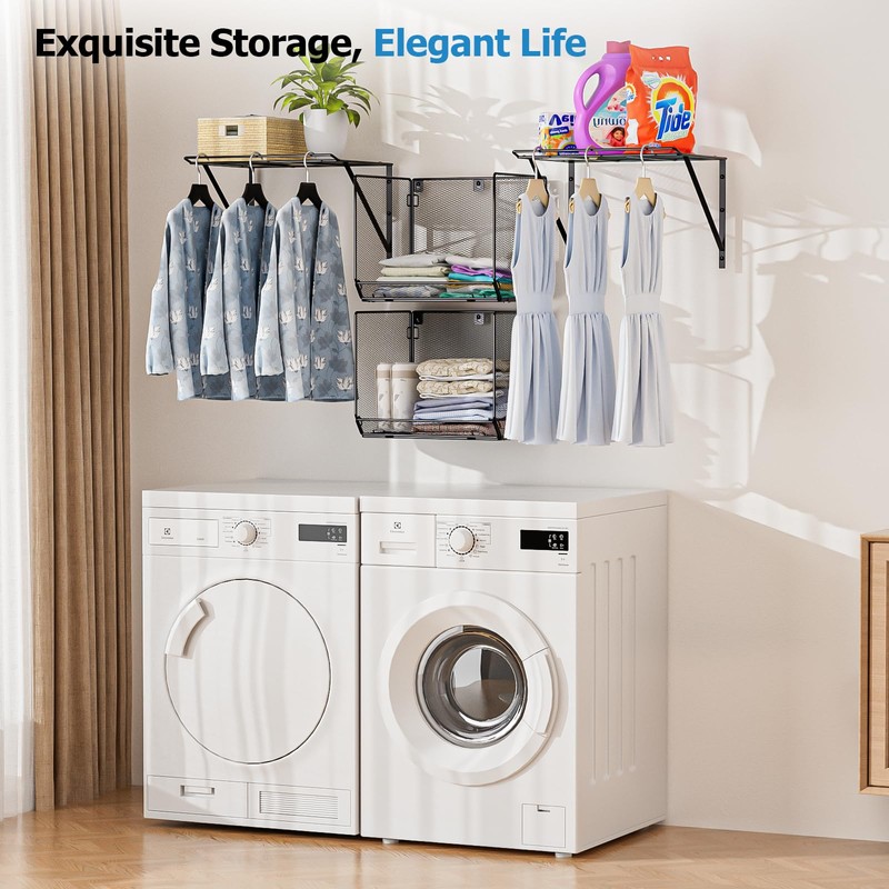 BigPonPon 2 Pack Laundry Room Shelves Organization and Storage,Wall Mounted